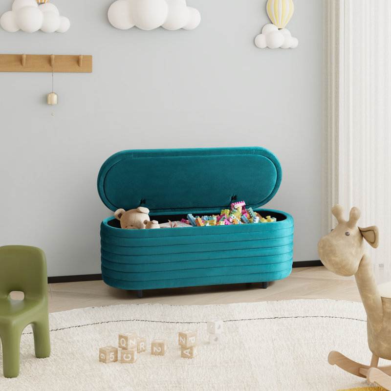 Farrah Upholstered Storage Bench, 18.1" H x 42.5" W x 17" D, Teal