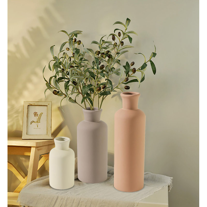 Ensemble de 3 vases en céramique pour décoration intérieure, Brun / Beige