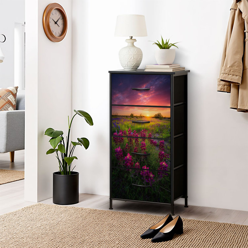 4 Drawer Dresser for Bedroom, Narrow Chest of Drawers, Wooden Top and Study Iron Frame 18"x37.5"-(WxH)