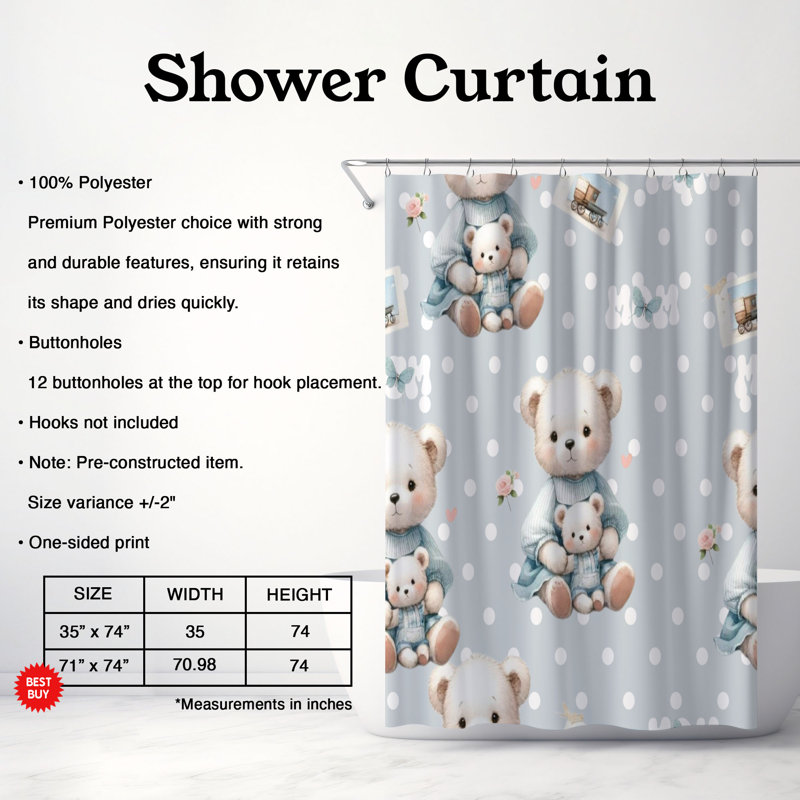 Rideau de douche Mama Bear - Premium 3, H 74 po x l 71 po