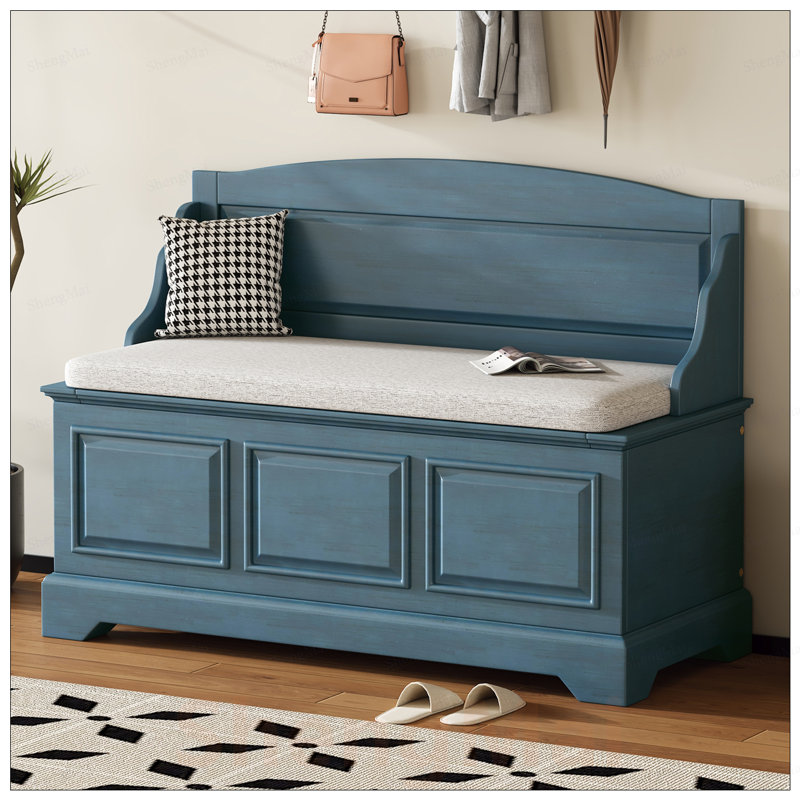 Banc de rangement pour chaussures rétro avec dispositifs de fermeture en douceur, rangement caché et coussin pour l'entrée, le couloir, le salon