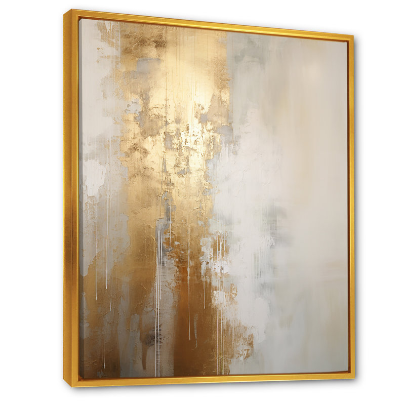 Art mural minimal, rivière et abstrait beige IV - aurores boréales, H 40 po x l 30 po, Reproduction avec cadre flottant, Gold