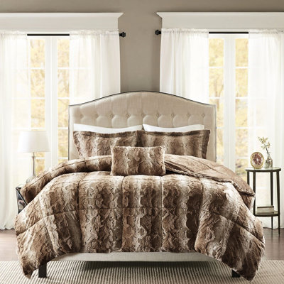 Édredon en fausse fourrure - Le rembourrage chaud comprend un édredon, 2 taies décoratives, un coussin décoratif