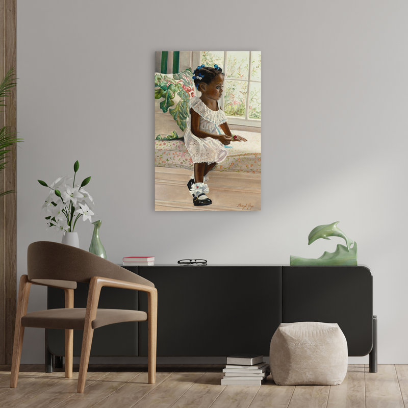 «Waiting For Daddy - Children», art figuratif afro-américain, H 36 po x l 24 po