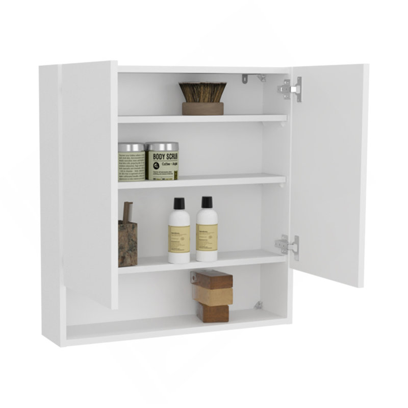 Armoire à pharmacie à double porte avec portes en miroir et tablettes intérieures
