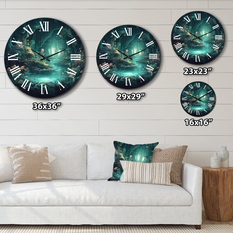 Horloge murale Magical Lake Visions Retro Blue Botanicals II, Moyenne