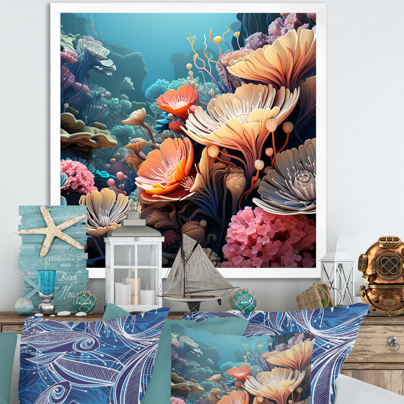 Explorations de récifs coralliens multicolores I - art de corail, Cadre simple blanc, H 30 po x l 30 po x P 1,5 po