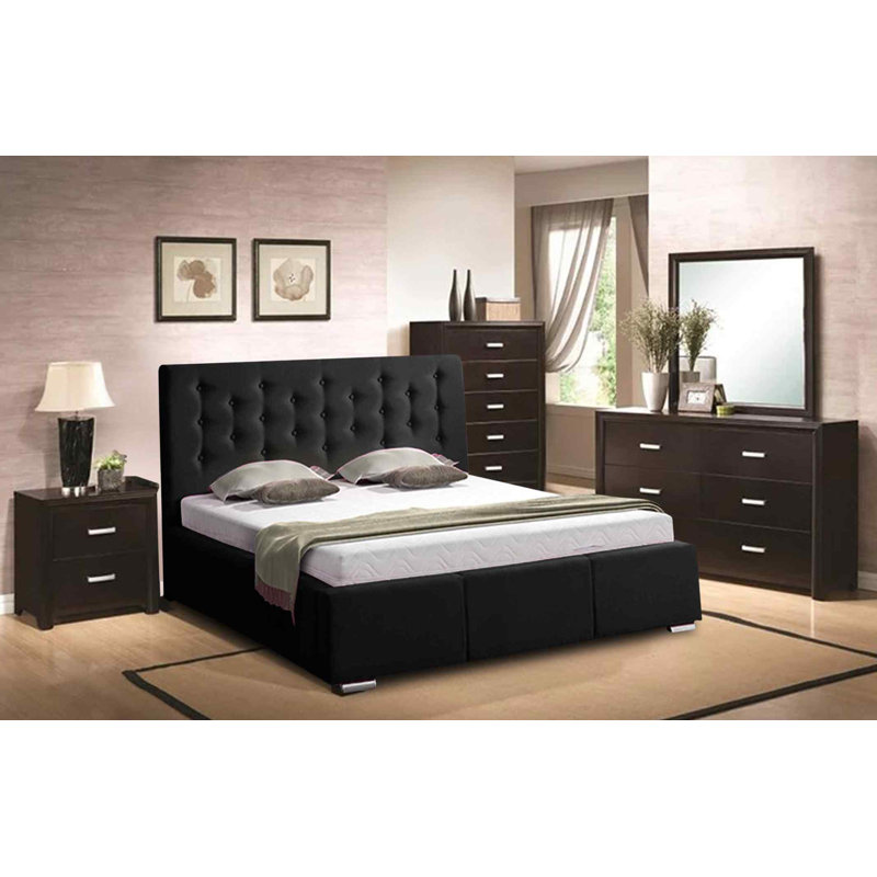 Upholstered Bed, Black, Single (3')