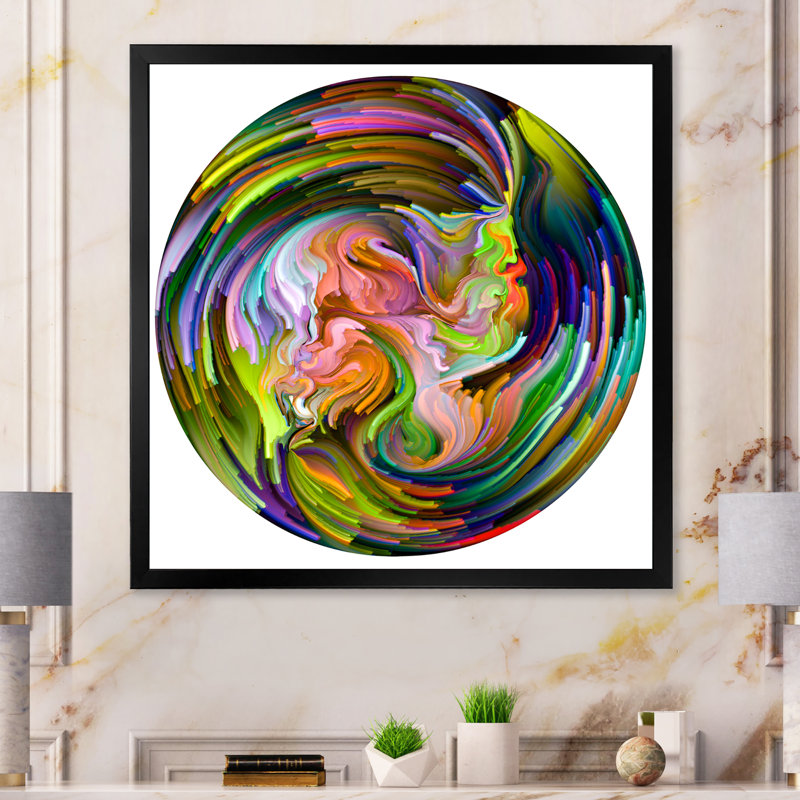 Cercle coloré liquide II - reproduction d'art sur toile, Cadre photo noir, H 16 po x l 16 po x P 1 po