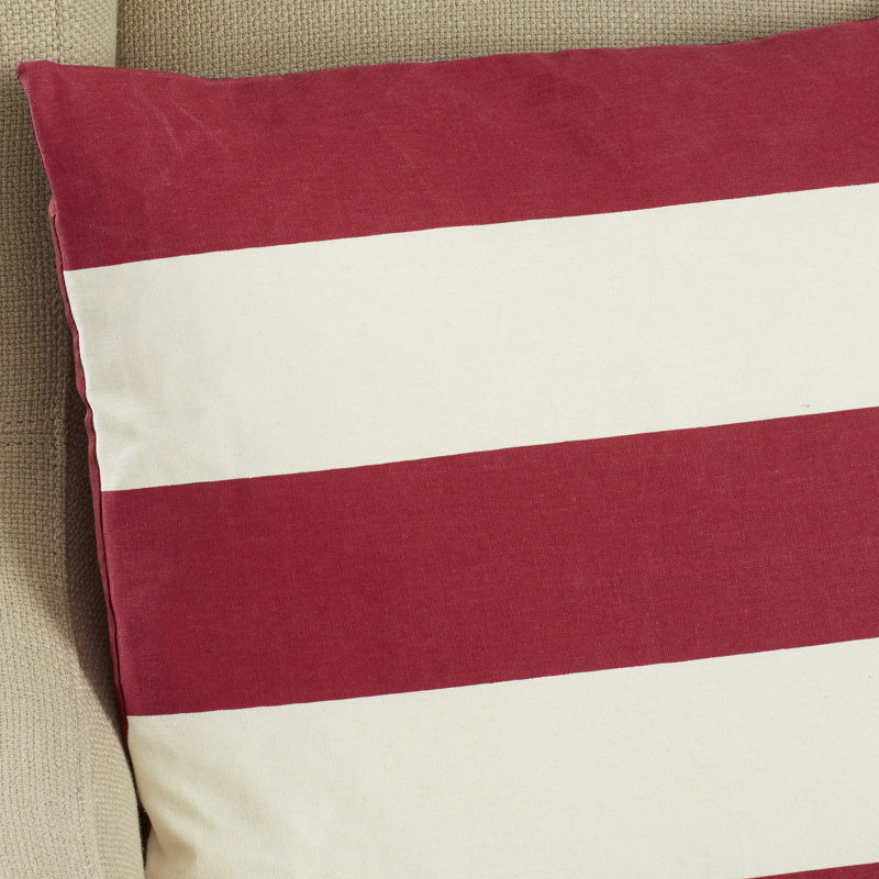 Sally Striped Feather Linen Throw Pillow, 18" x 18", Red