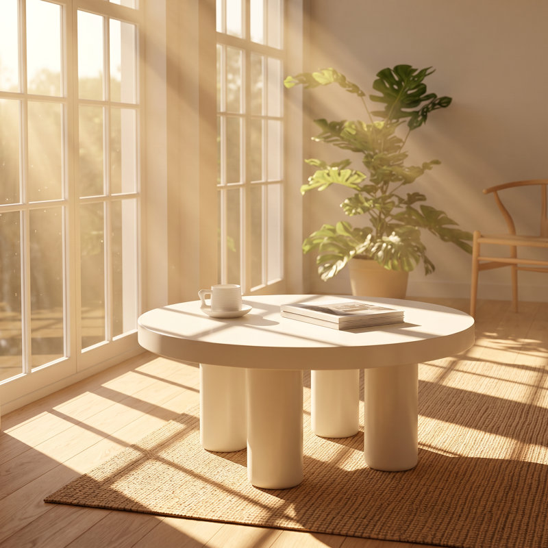 Table basse ronde Loanna en placage de bouleau, 89 cm L x 89 cm P x 38 cm H