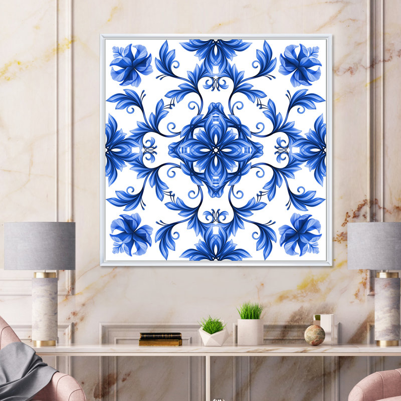 Abstrait floral - reproduction sur toile, H 36 po x l 36 po x P 1,5 po, Cadre flottant blanc