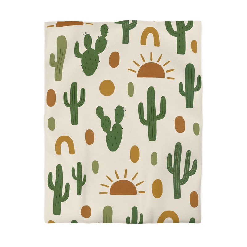 Microfiber Duvet Cover Boho Style, Design 21, Twin Duvet Cover, Green/Brown/White