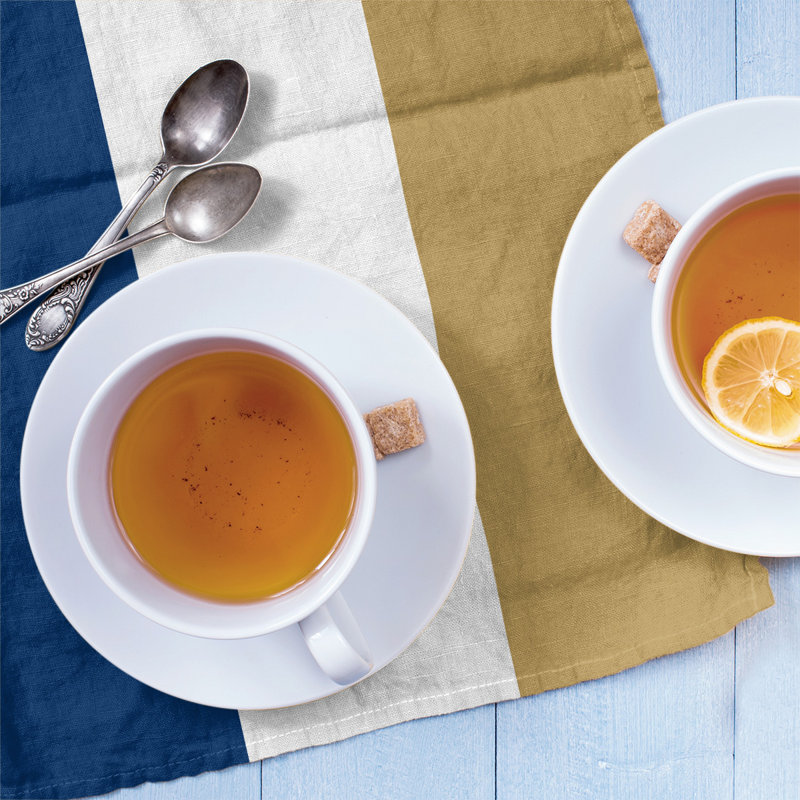 Stripe Tea Towel Kitchen Towel, Navy Blue//Gold Basketball, Cotton