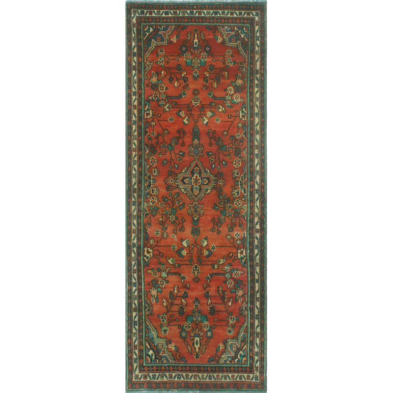 One-of-a-Kind 3'6" x 9'9" New Age Runner Wool Area Rug in Brown and Green