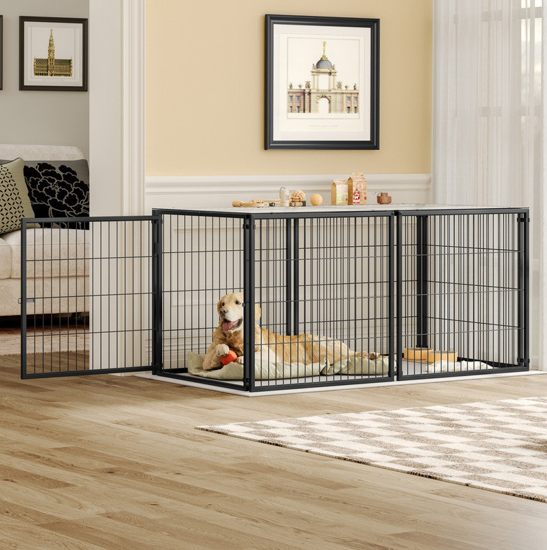 Grande cage pour chien de 63,7 po pour chien de taille moyenne avec dessus, cage pour animal de compagnie, noir, l 63,7 po x P 34,2 po x H 31,7 po.