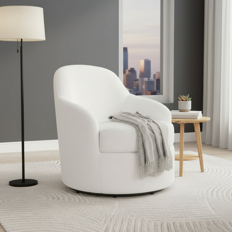Fauteuil baquet de rangement pivotant à 360 ° blanc, style rembourré pour le salon - élégant et pratique