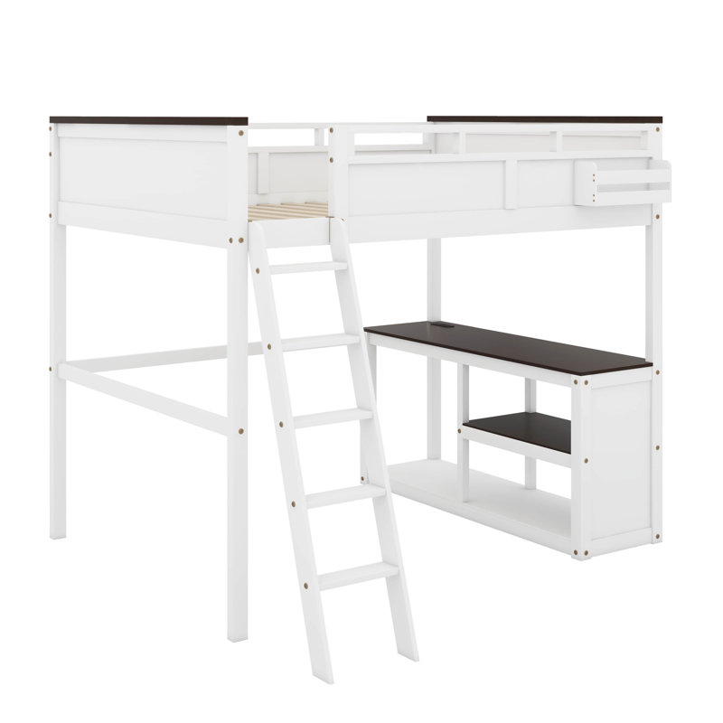 Queen Size Loft Bed With Desk,Shelf And USB