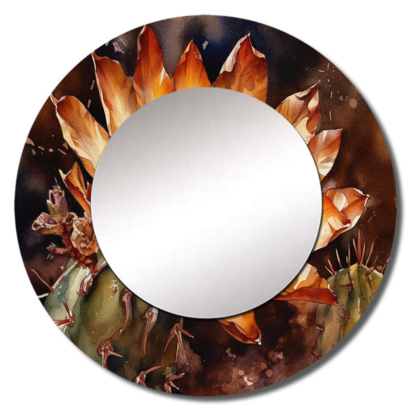 Fleur de cactus Plitt orange vert II - décor de miroir mural unique Cactus, 23 po x 23 po
