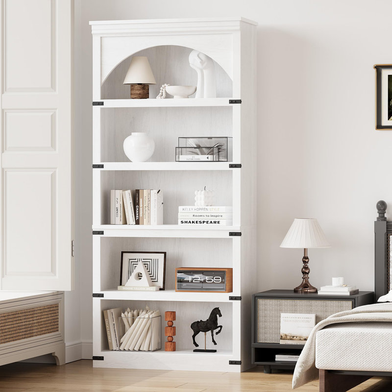 Farmhouse Arched Bookcase, 68.7" Tall Wooden Bookshelf with 5 Open Shelves, Rustic Vintage Display Shelves for Living Room, Office, Library