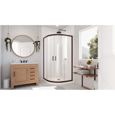 Prime 33" W x 33" D x 74.75" H Semi-Frameless Sliding Shower Enclosure with Base Included