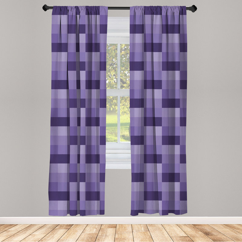 East Urban Home Abstract 4-Panel Curtains, Plaid Print with Stripes Purple Quartz, 56" W x 95" L