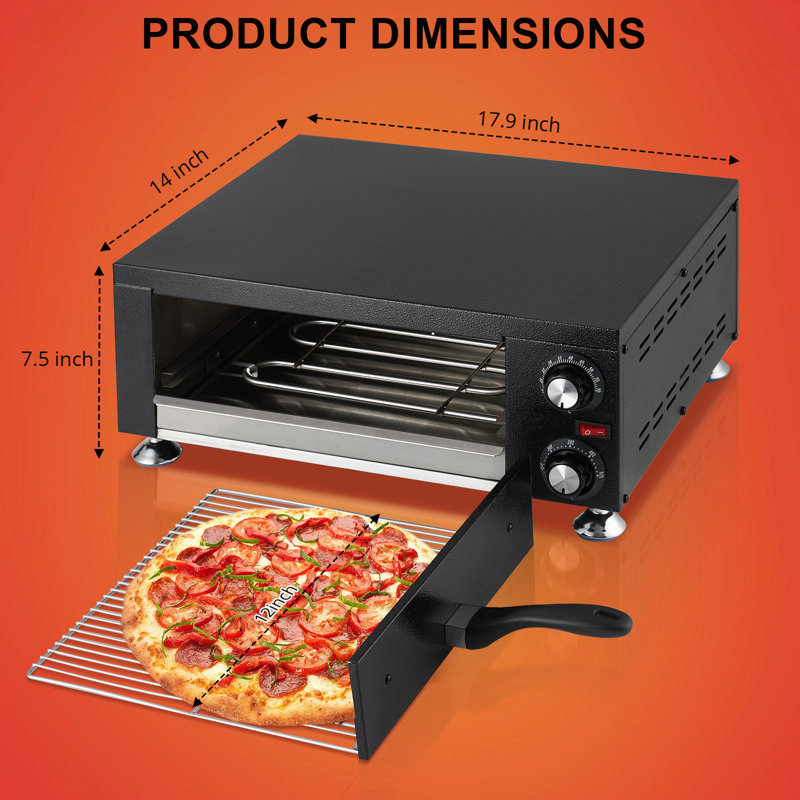 Electric Pizza Oven Countertop - 12" Single Deck Commercial Pizza Maker | Stainless Steel Interior with Removable Tray | for Home Kitchen & Restaurant Use, 110V/1100W, Black