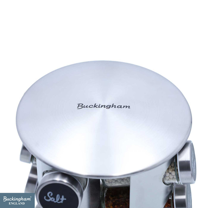 Buckingham Stainless Steel Rotating Spice Rack including 12 Glass Jars  