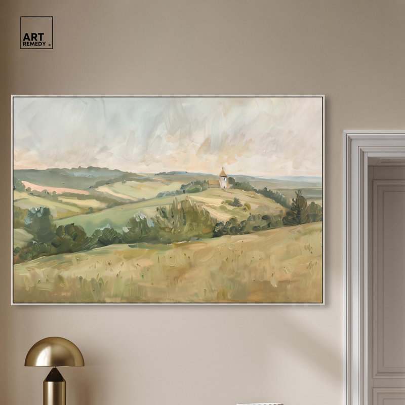 «Peaceful Pasture», toile classique par Art Remedy, H 37 po x l 55 po, Cadre argenté