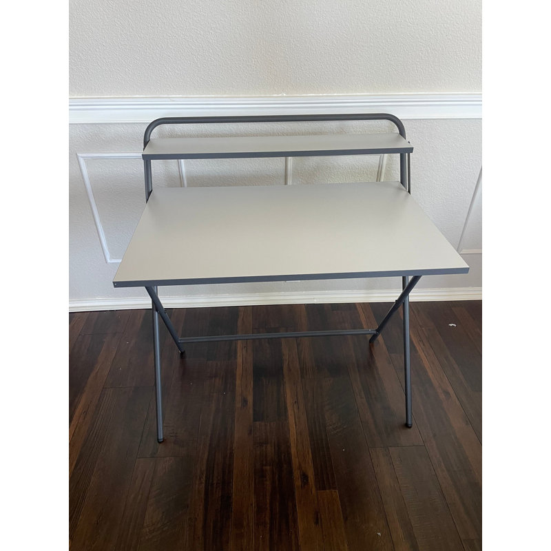 Nexo Foldable Table, No Assembly Required, 2-Tier Computer Desk, Study Desk with Shelf, Metal Frame, Anthracite and Gray