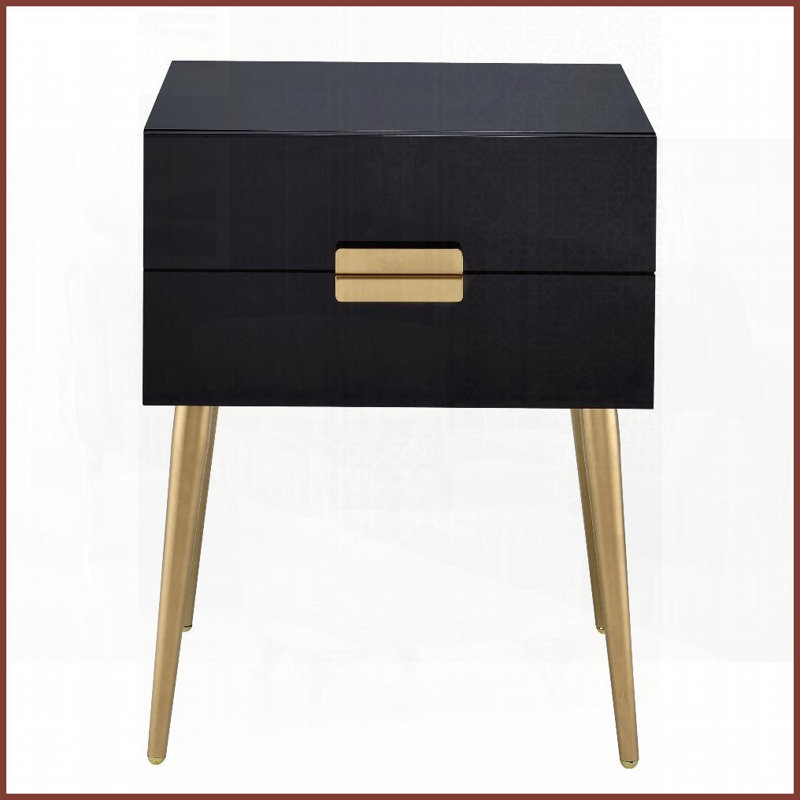 Table basse compacte noire et dorée avec 2 tiroirs, multi-usage pour les petits espaces, Noir
