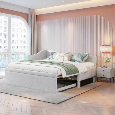 Twin Size Upholstered L-Shaped Upholstered Daybed With Pop Up Trundle by Red Barrel Studio