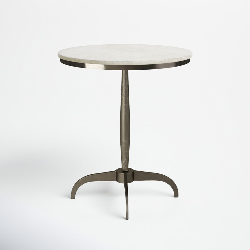 Round White Marble and Metal Pedestal End Table