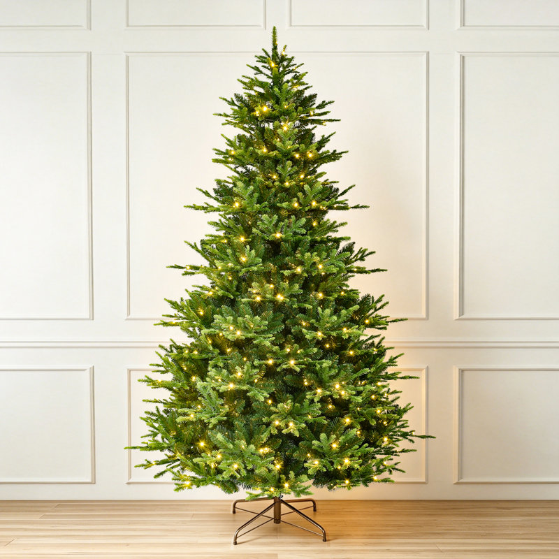 Arbre de Noël avec tronc naturel pré-éclairé, lumières DEL, base en métal, H 7 pi
