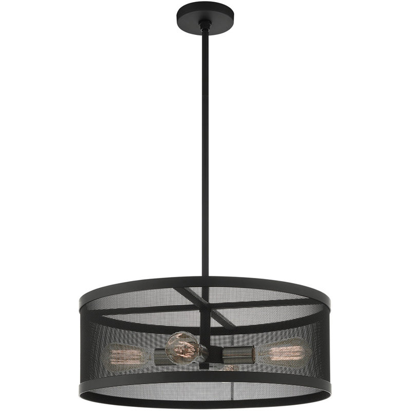 Contemporary Black and Nickel 4-Light Drum Chandelier with Mesh Shade