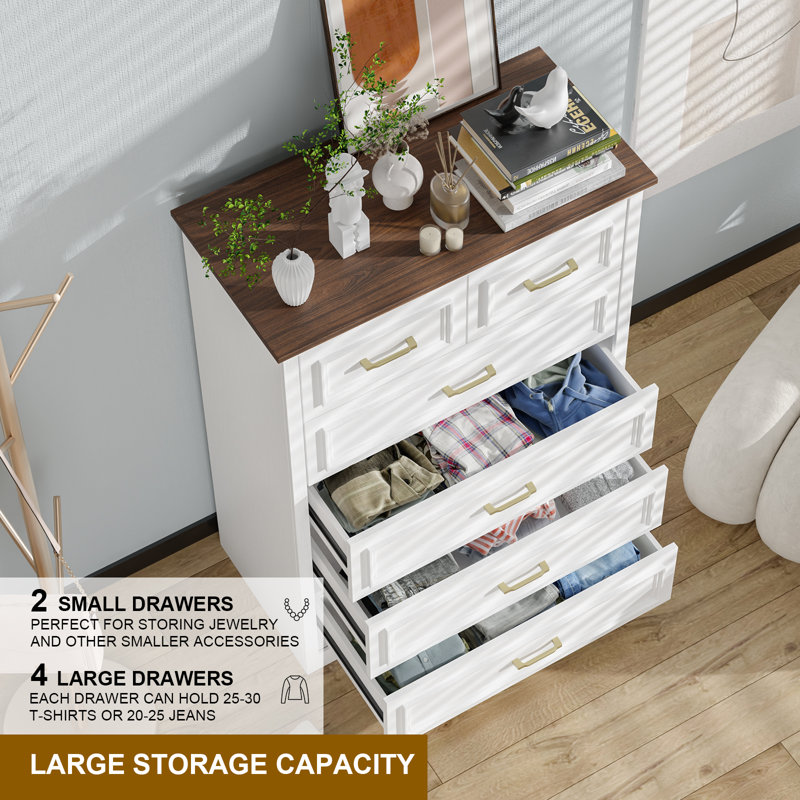 Commode 40 "à 6 tiroirs pour chambre à coucher brun et blanc, Brown/White