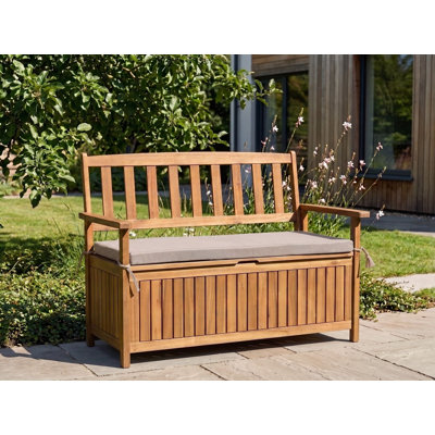 Garden Bench with Cushion Lasse 160 cm with Storage Acacia Wood Beige