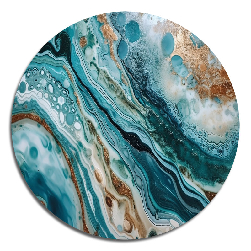 Blue Gold Half Circle Marble Abstract IV Abstract Wall Decor on Metal, 36" H x 36" W x 1" D
