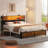 Kalder Bed Frame with LED Light and Charging Station, Metal Frame with Storage Headboard, Large Storage Space, No Spring Box Needed-1849033318-1849033319