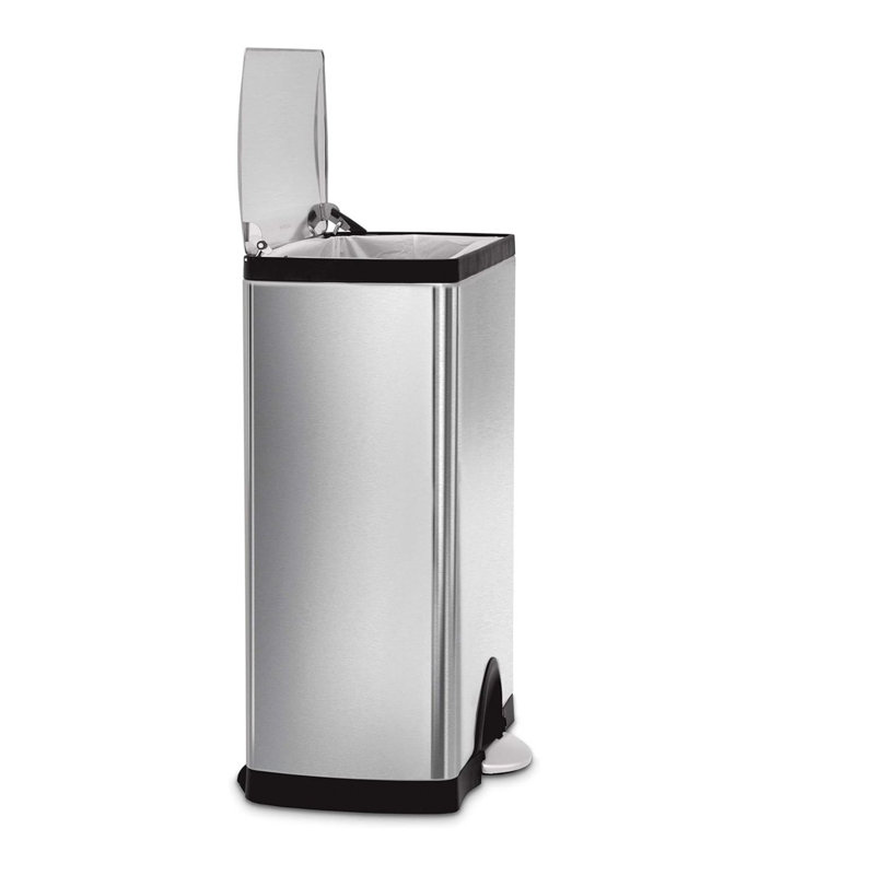 Brushed Stainless Steel 13 Gallon Rectangular Step Trash Can