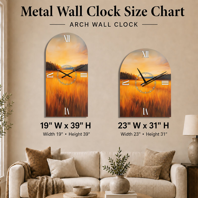 Horloge murale en métal « Golden Summer Meadow Glow II » - Cottage Arch, H 31 po x l 23 po - Arche