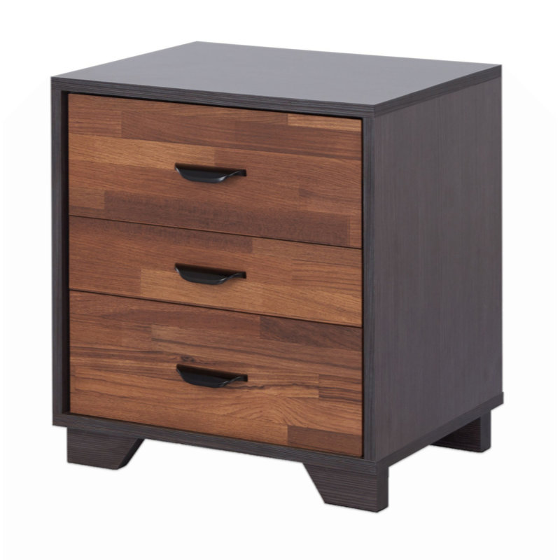 3-Drawer Rectangular Accent Table High End Table, Natural Wood/Black