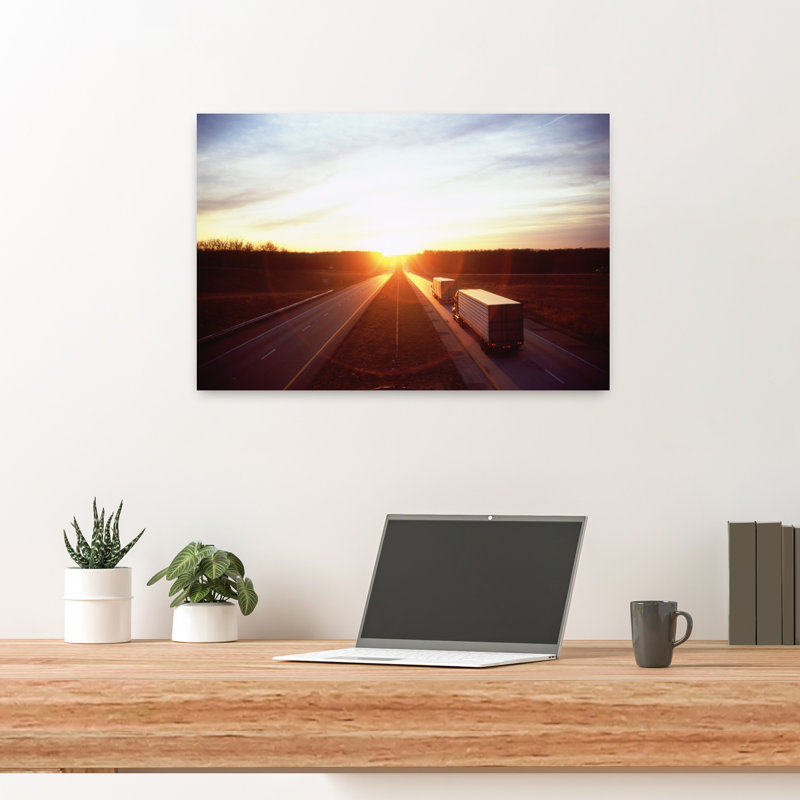 Semi-trucks On The Highway Interstate 44 Crawford Missouri USA by Bruce McNitt - Wrapped Canvas Print