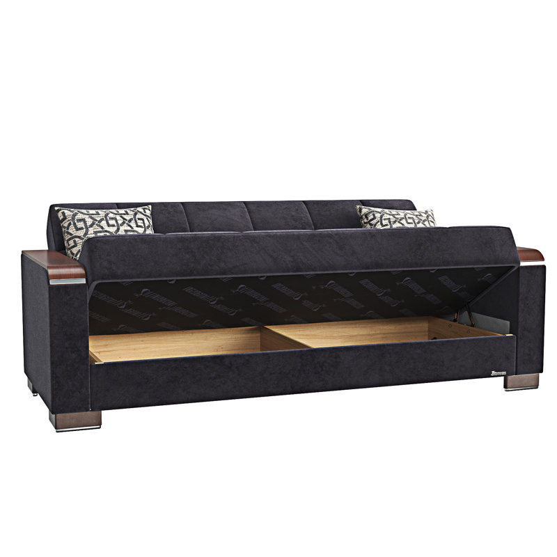 Canapé-lit rembourré convertible avec rangement, Microfibre noire