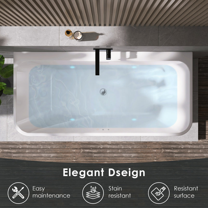 Lilac 67" x 32" Freestanding Acrylic Air Soaking Bathtub in Glossy White with Drain and Overflow