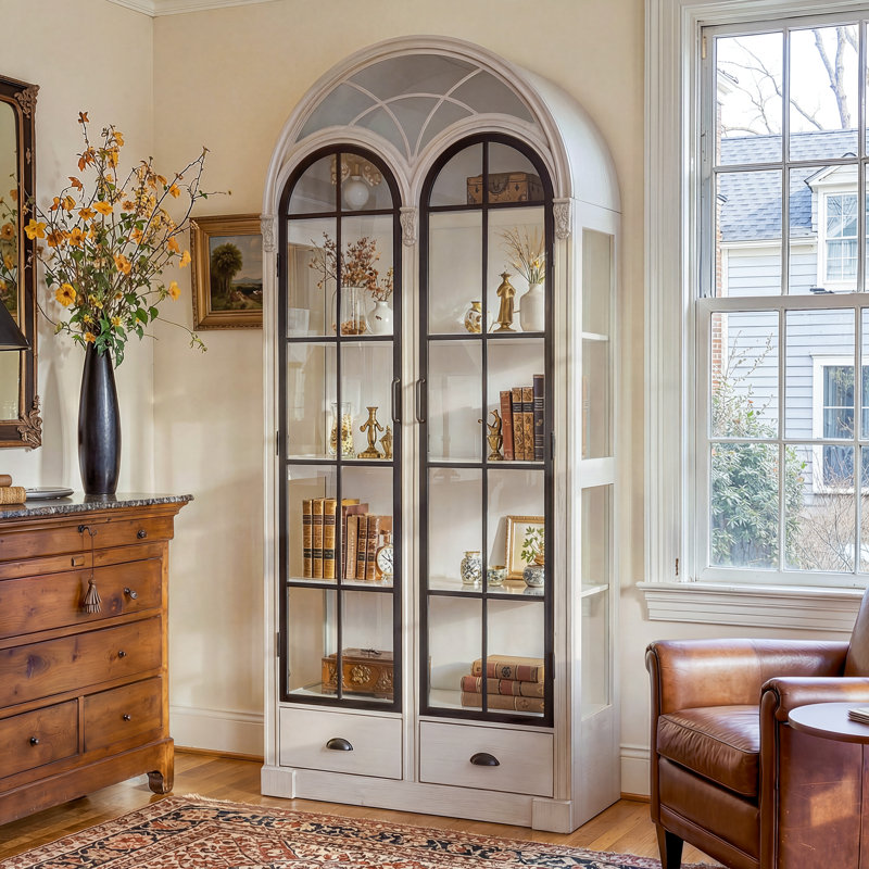 Curio 81'' H Arched Storage Cabinet with Drawer and Hidden Storage