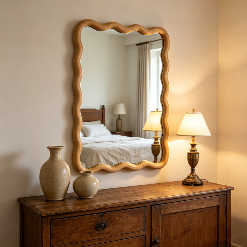 Miroir de salle de bain suspendu rectangulaire ondulé 20 po x 30 po, pour chambre à coucher, salle de bain, salon, miroir de meuble-lavabo mural en verre pour hall d'entrée, blanc