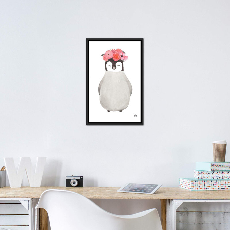 Art pingouin, H 26 po x l 18 po x P 1,5 po, Toile avec cadre noir