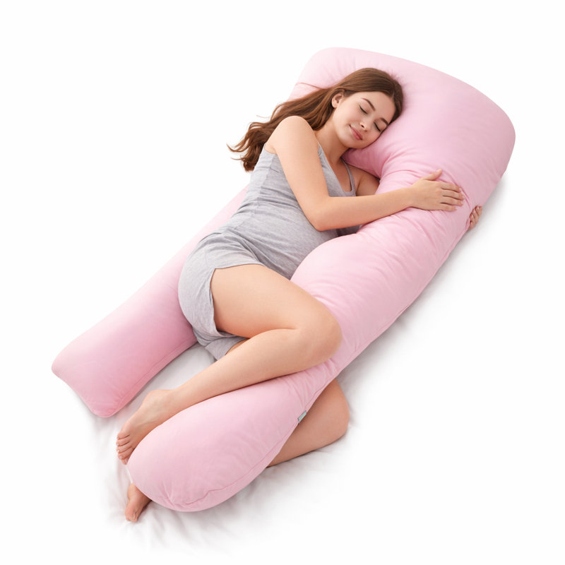2-in-1 U Shaped Full Body Pillow, Detachable Support Cushion for Pregnancy, Neck, Back, Hips & Legs, Pink