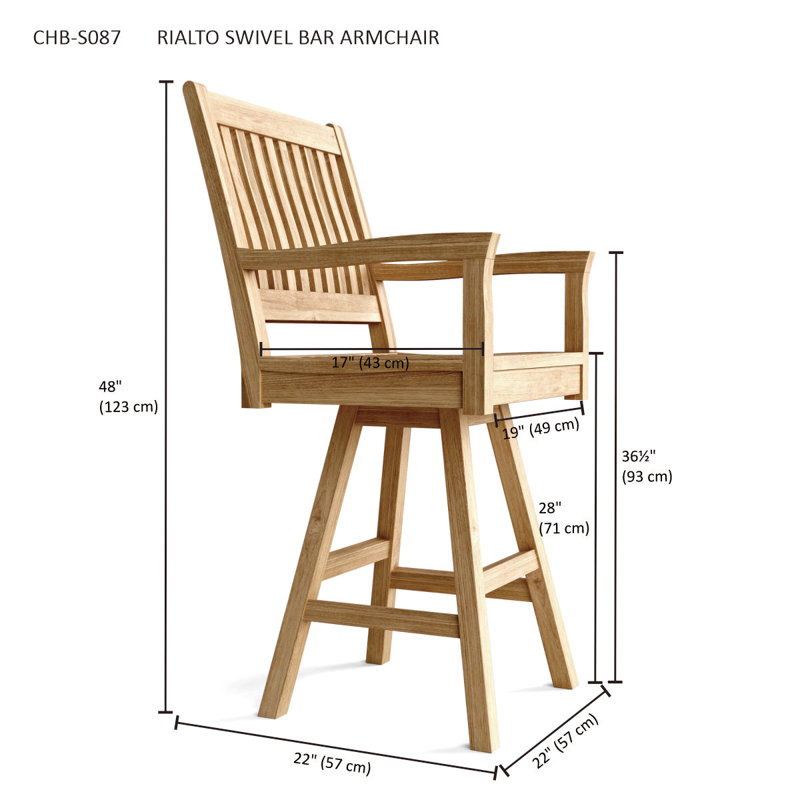 Rialto Outdoor Teak Swivel Bar Stool, (No Cushion)